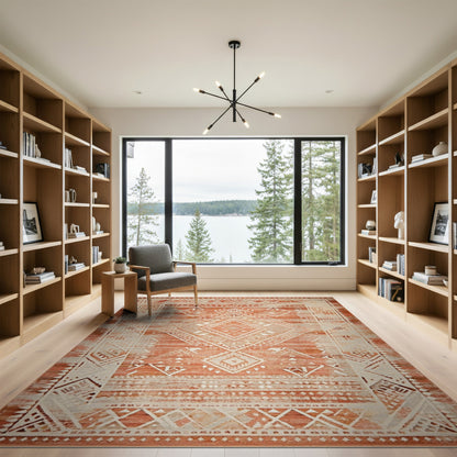 Distressed Red Heritage Tribal Area Rug