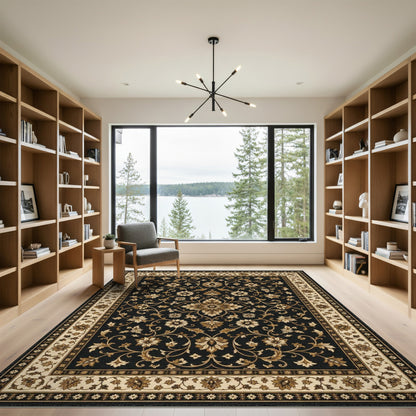 Black Floral Medallion Area Rug