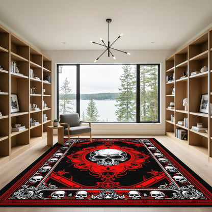 Red Skull Medallion Area Rug