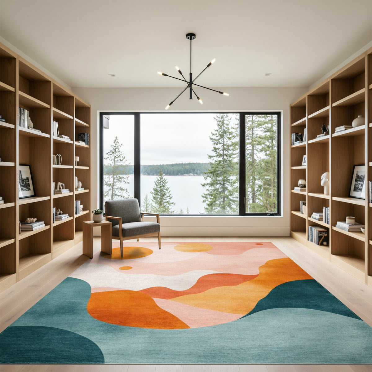 Abstract Pink Orange Wave Area Rug