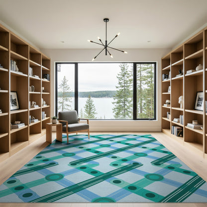 Teal Lattice Geometric Washable Area Rug