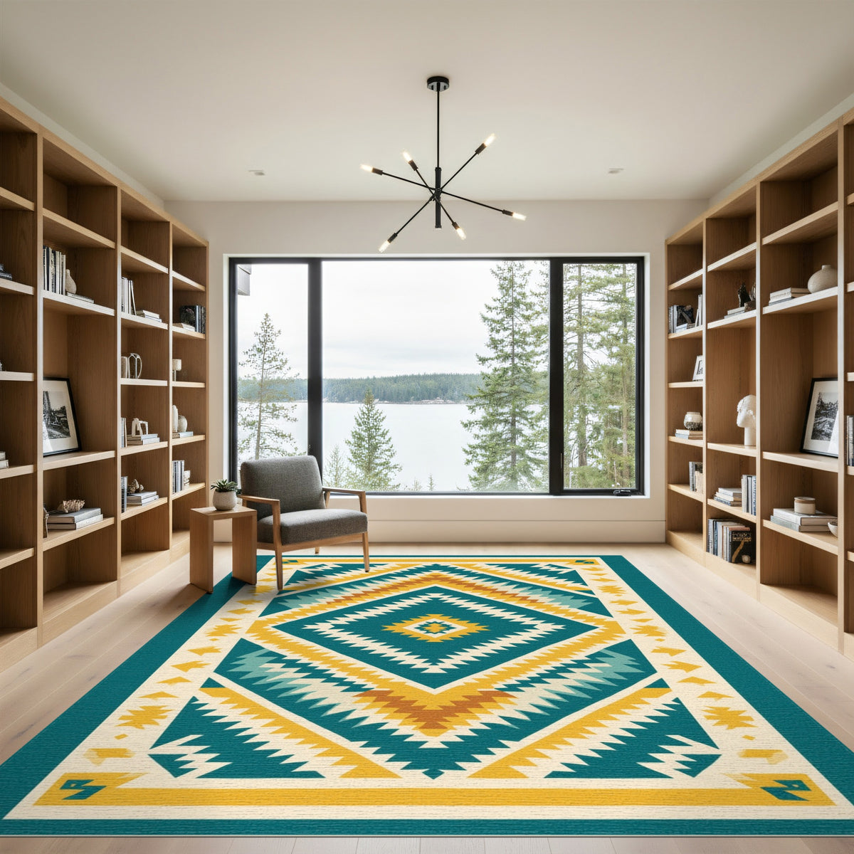 Blue and Teal Diamond Heritage Tribal Area Rug
