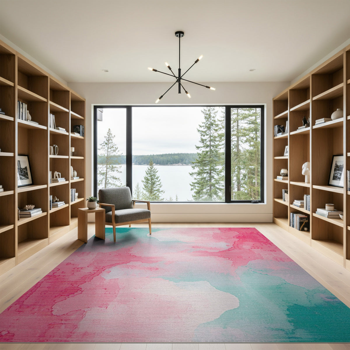 Pink Teal Abstract Area Rug