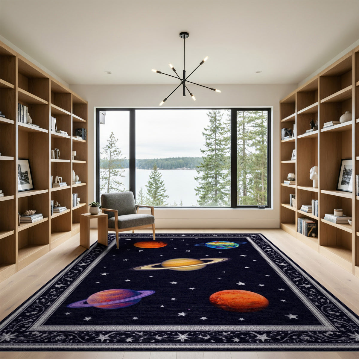 Celestial Space Planets Area Rug