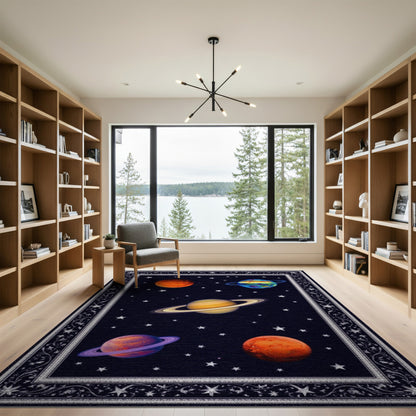 Celestial Space Planets Area Rug