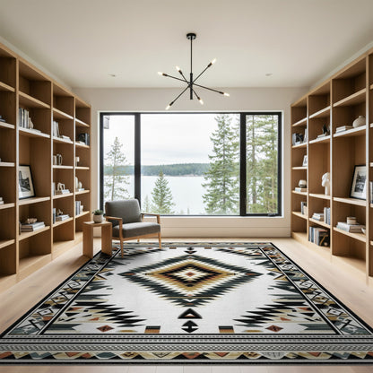 Black and White Southwestern Black White Geometric Area Rug