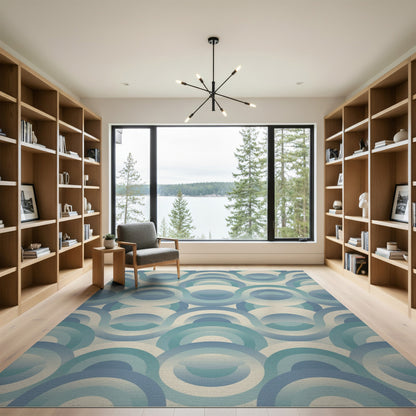 Blue Teal Geometric Circle Geometric Modern Area Rug