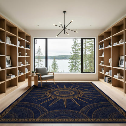 Navy Gold Sunburst Heritage Rug