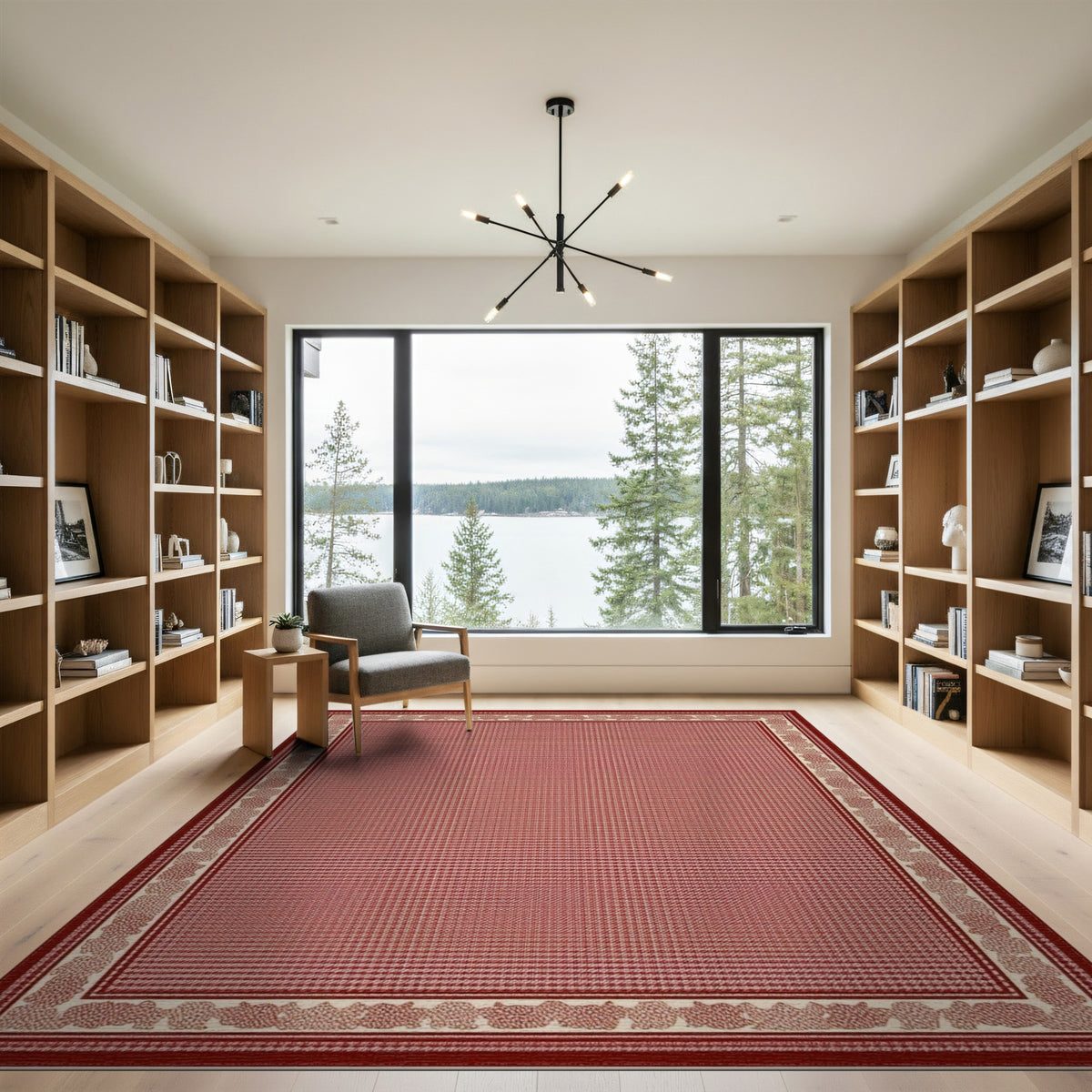 Red Traditional Persian Area Rug with Ornate Border
