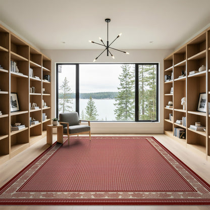 Red Traditional Persian Area Rug with Ornate Border