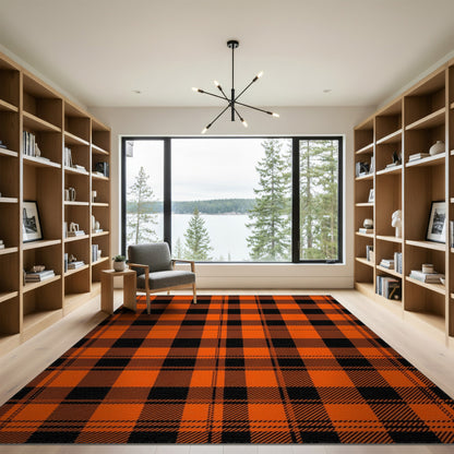 Geometric Modern Orange Black Buffalo Plaid Area Rug