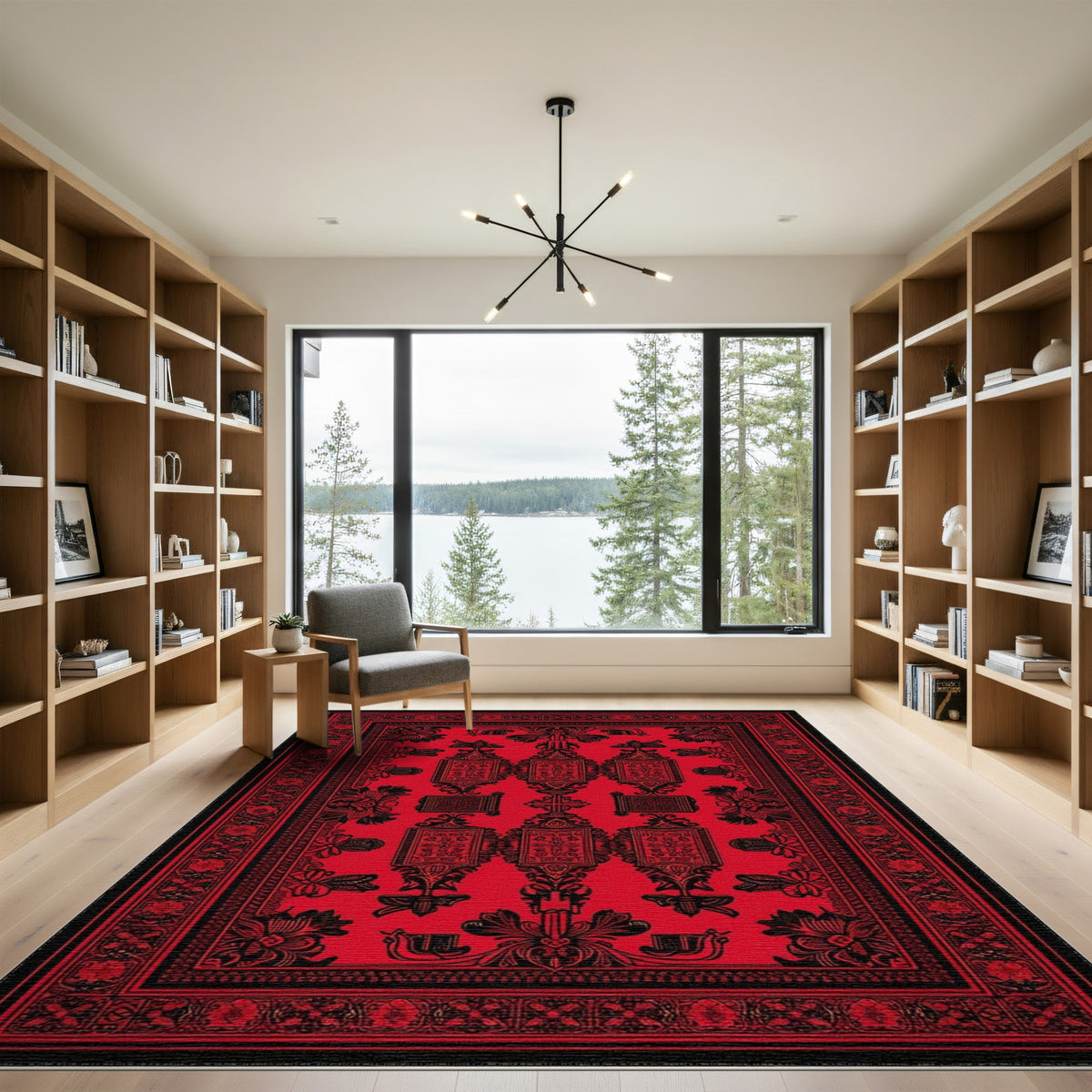 Red Black Persian Floral Area Rug