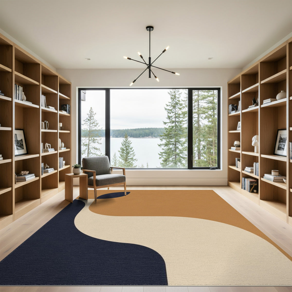 Abstract Brown and Navy Area Rug