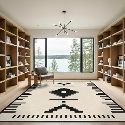 Black White Heritage Tribal Area Rug