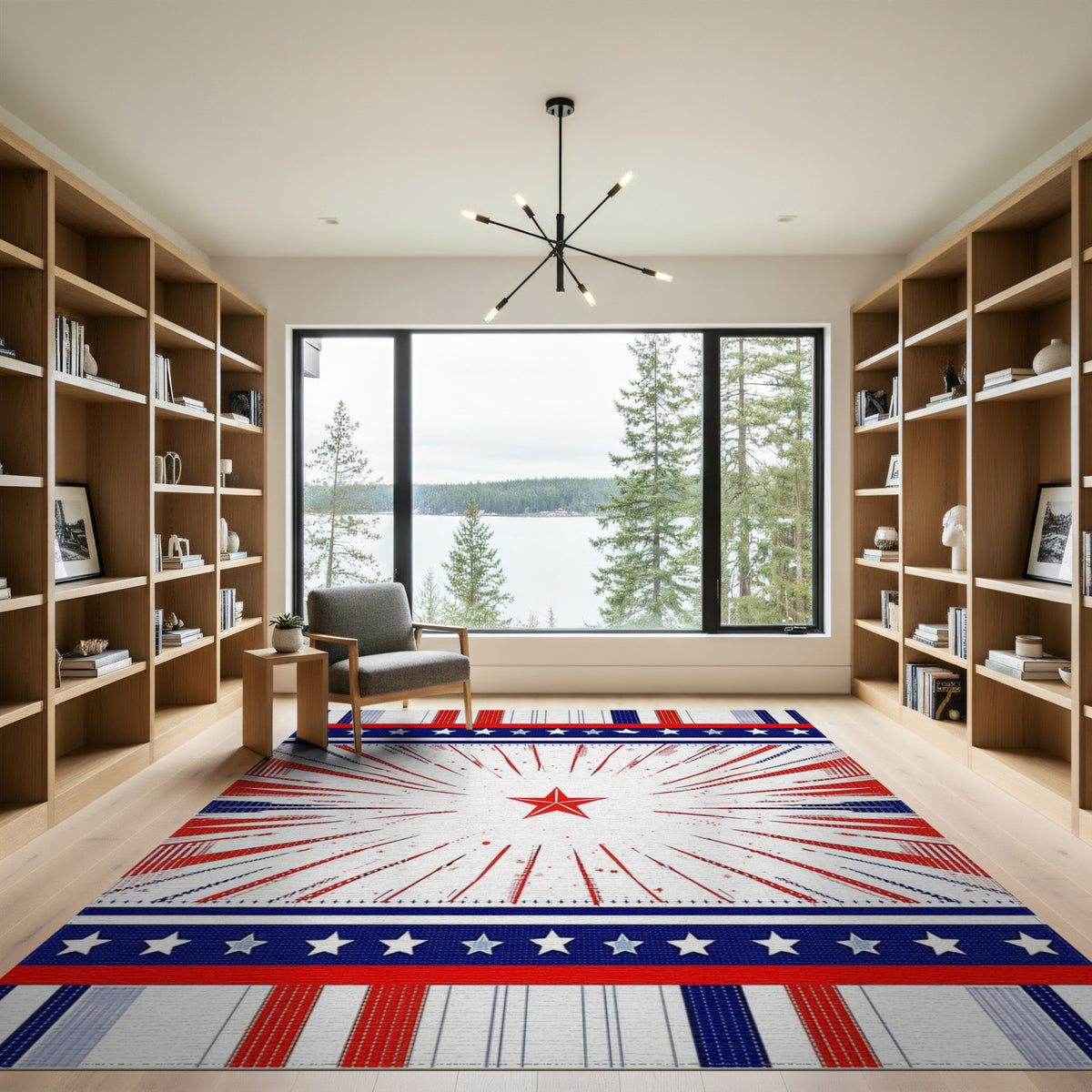 Patriotic Red Starburst Area Rug