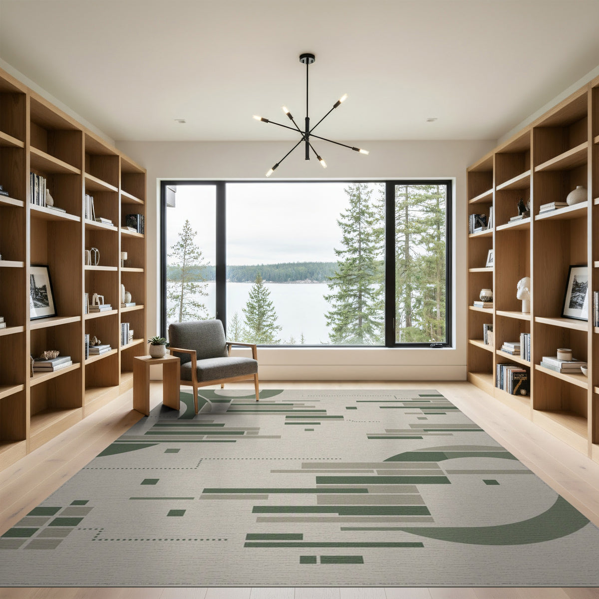 Green Geometric Abstract Area Rug
