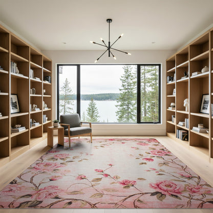 Pink Vintage Rose Floral Vintage Area Rug