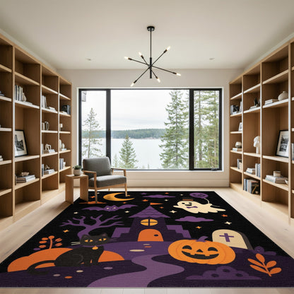 Cute Halloween Ghost Cat Kids Cartoon Area Rug