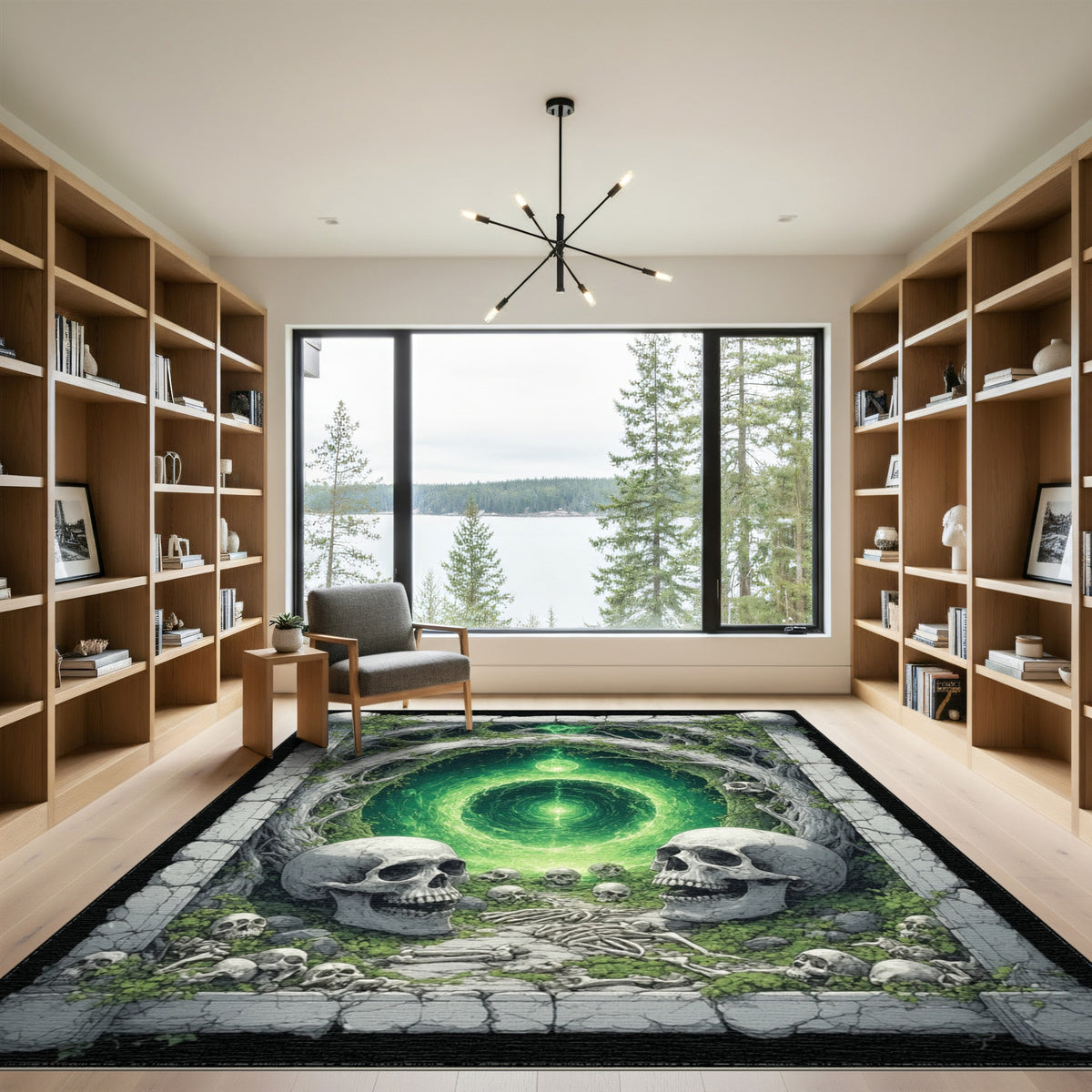 Green Skull Portal Abstract Area Rug