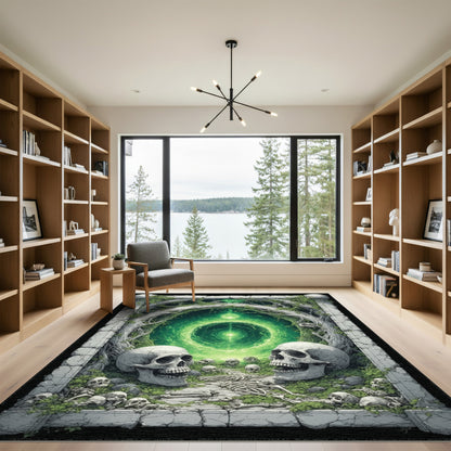 Green Skull Portal Abstract Area Rug