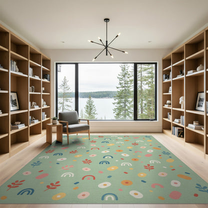 Sage Green Rainbow Kids Area Rug