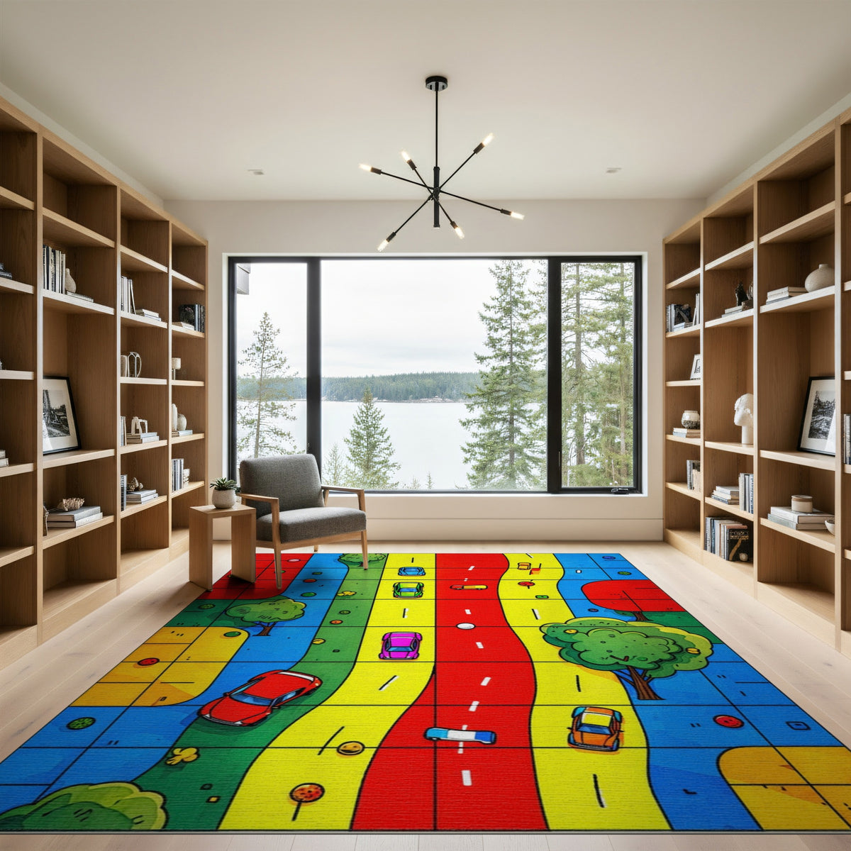Multi-Color Kids Cartoon Traffic Area Rug