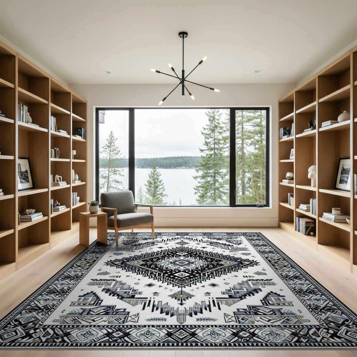 Black White Heritage Tribal Area Rug