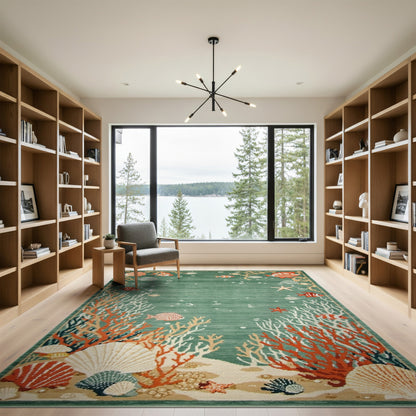 Teal Ocean Reef Washable Area Rug