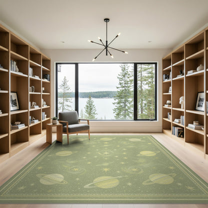 Green Celestial Planets Area Rug