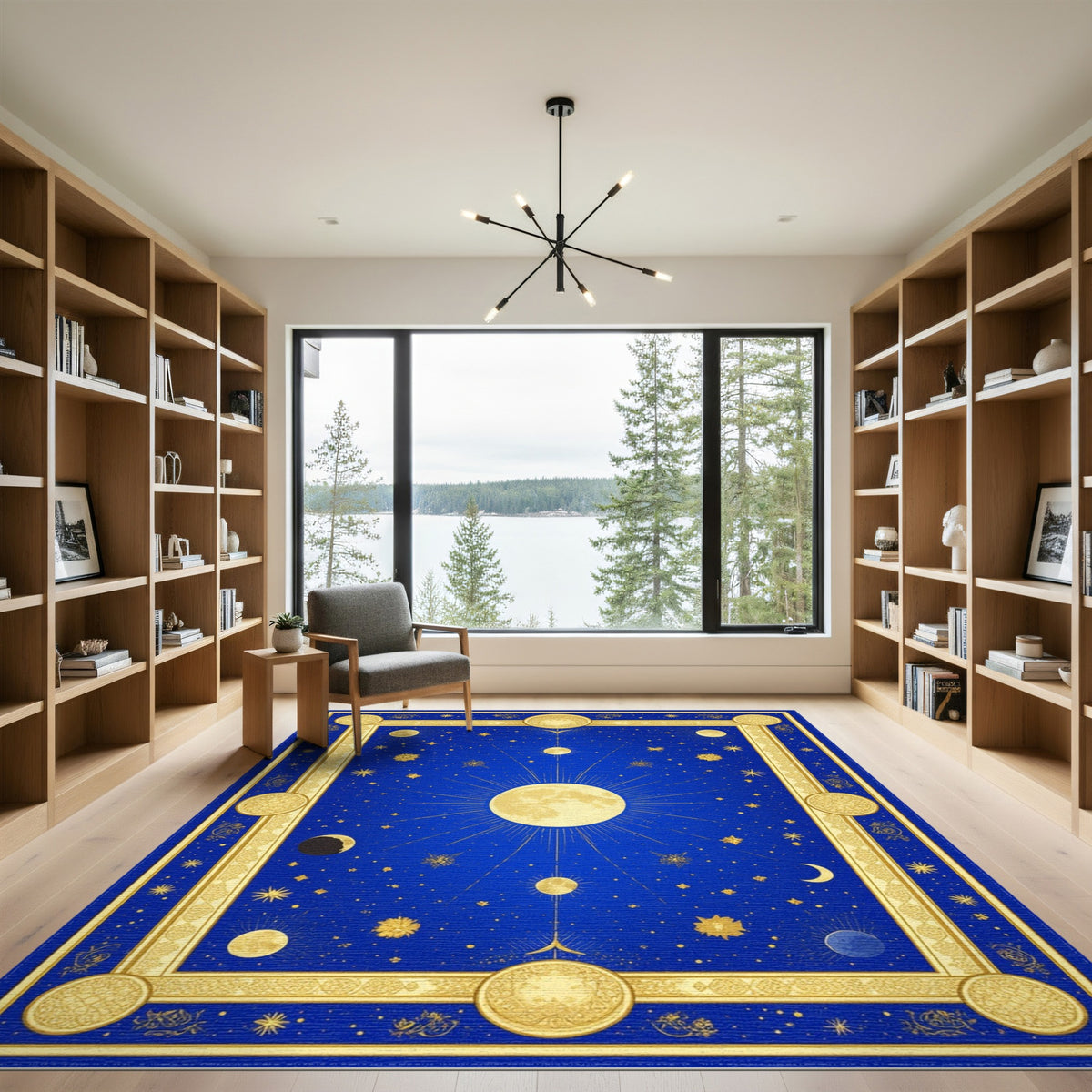 Celestial Moon Phase Blue Area Rug