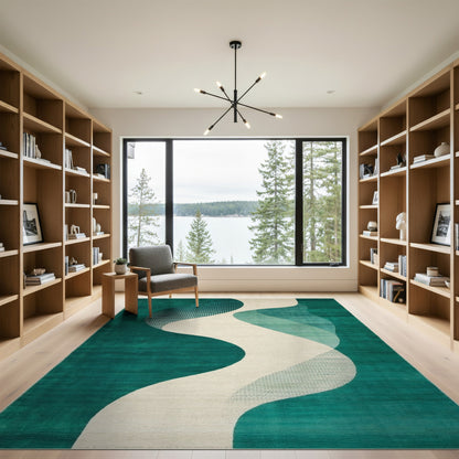 Teal Wave Abstract Area Rug