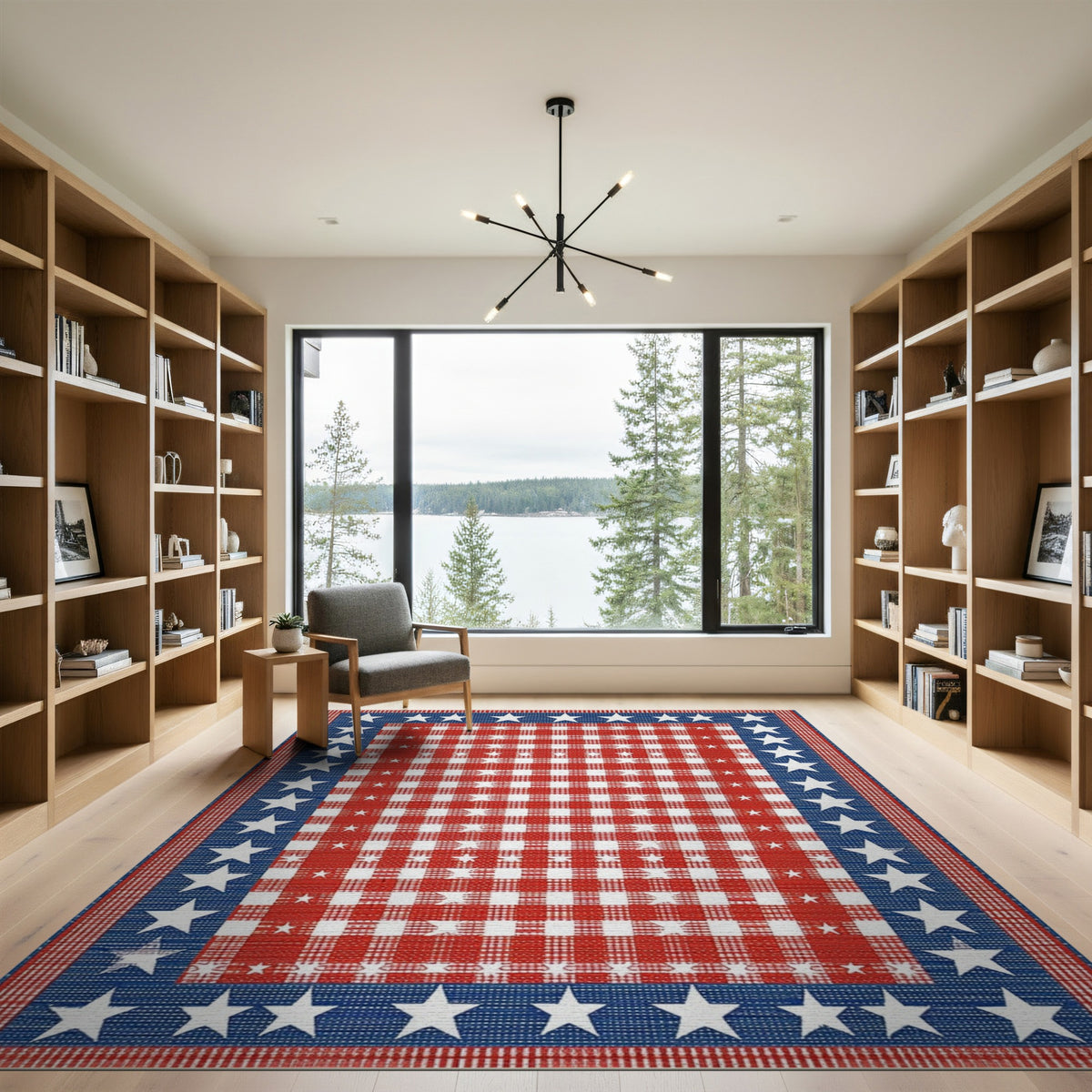 ODIKA Patriotic Star Border Checkered Rug