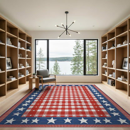 ODIKA Patriotic Star Border Checkered Rug