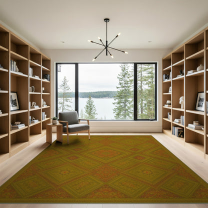 ODIKA Olive Green Diamond Persian Rug