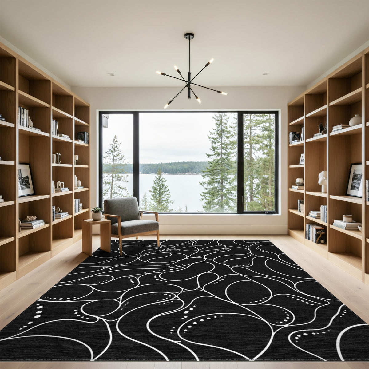 Black and White Black White Abstract Flow Area Rug