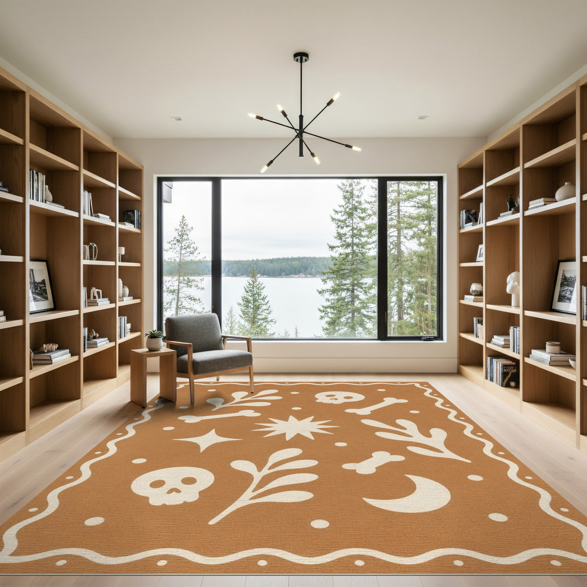 Brown Boho Skull Bone Area Rug