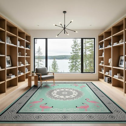 Flamingo Teal Mandala Area Rug
