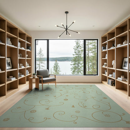 Sage Green Gold Floral Vine Area Rug