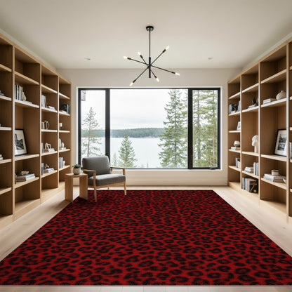 Bold Red Leopard Print Washable Area Rug