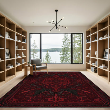 Red Bat Wing Floral Vintage Area Rug