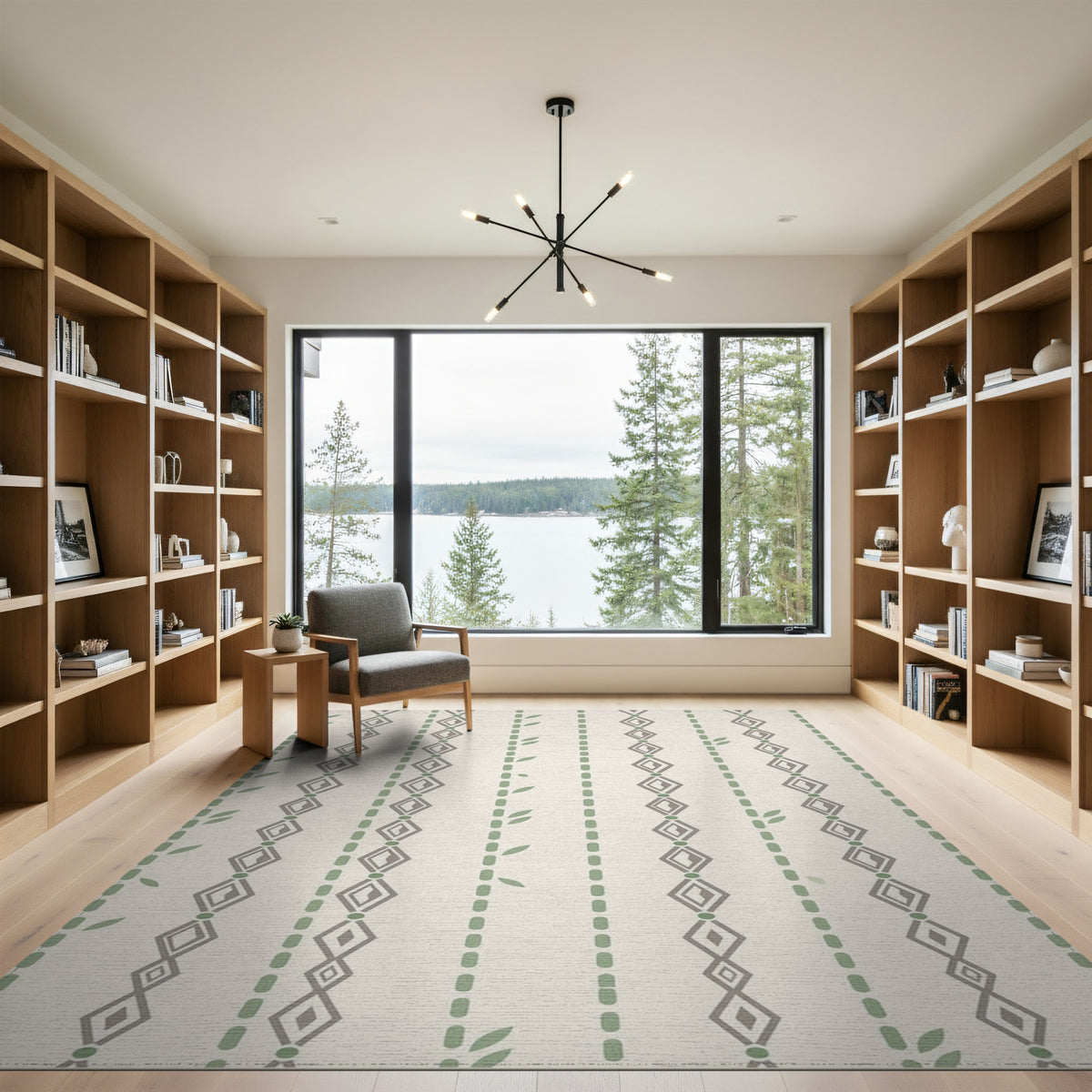 Beige Geometric Leaf Stripe Area Rug
