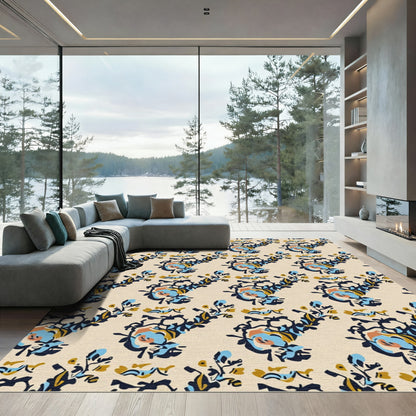 Chic Beige Abstract Floral Sprigs Rug