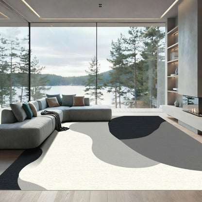 Modern Monochrome Abstract Organic Shapes Rug