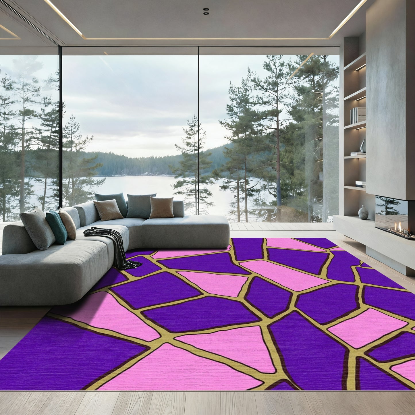 Purple Pink Stained Glass Abstract Rug