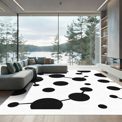 Black White Connected Circles Abstract Rug