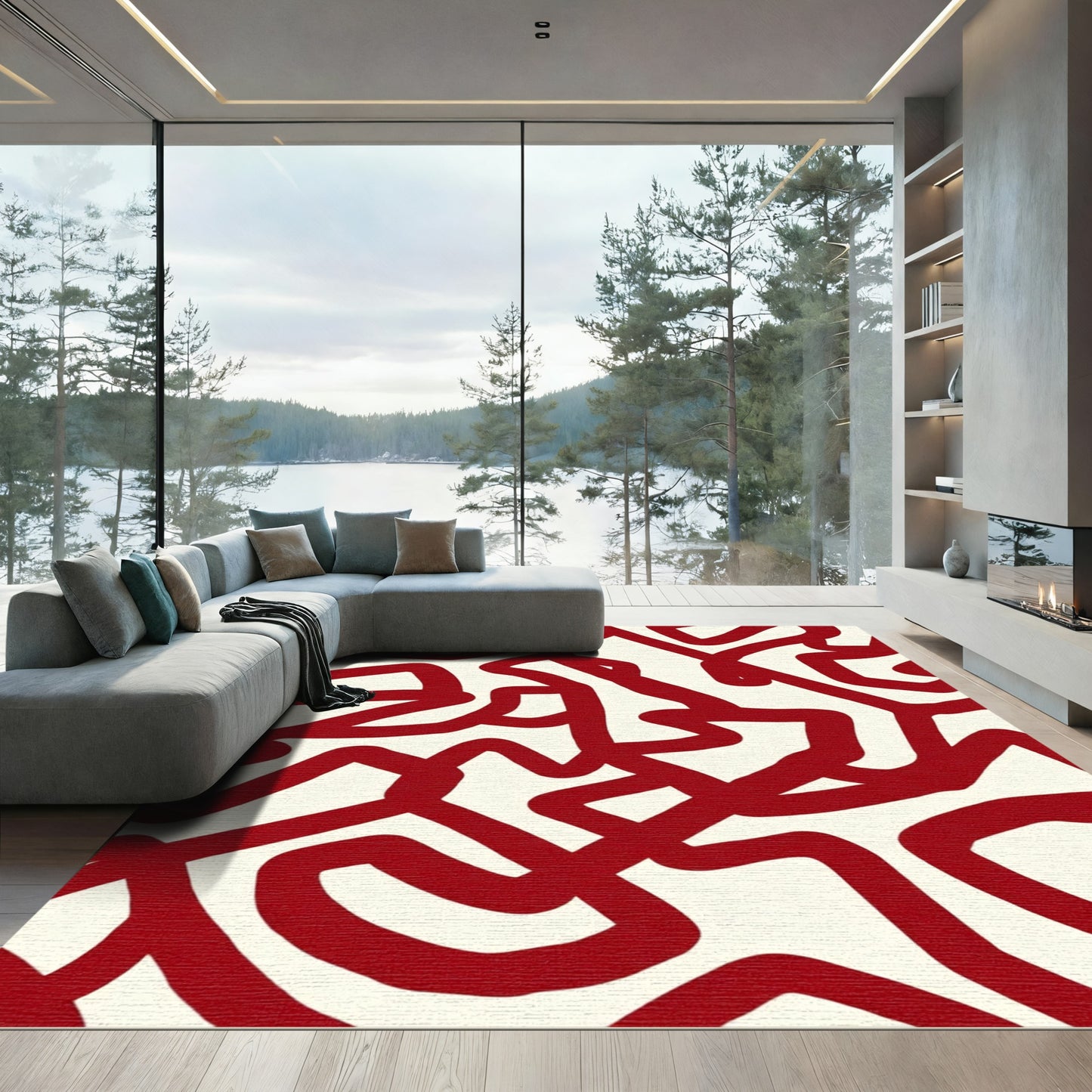 Bold Red Abstract Swirl Rug