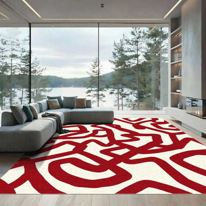 Bold Red Abstract Swirl Rug