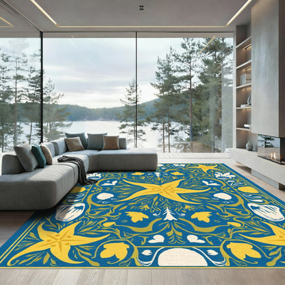 Indigo Yellow Starburst Botanical Rug