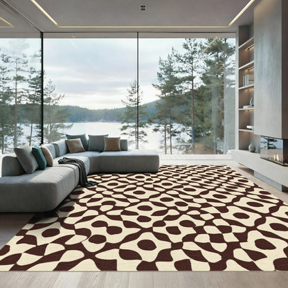 Organic Cream Brown Checkerboard Forms Rug