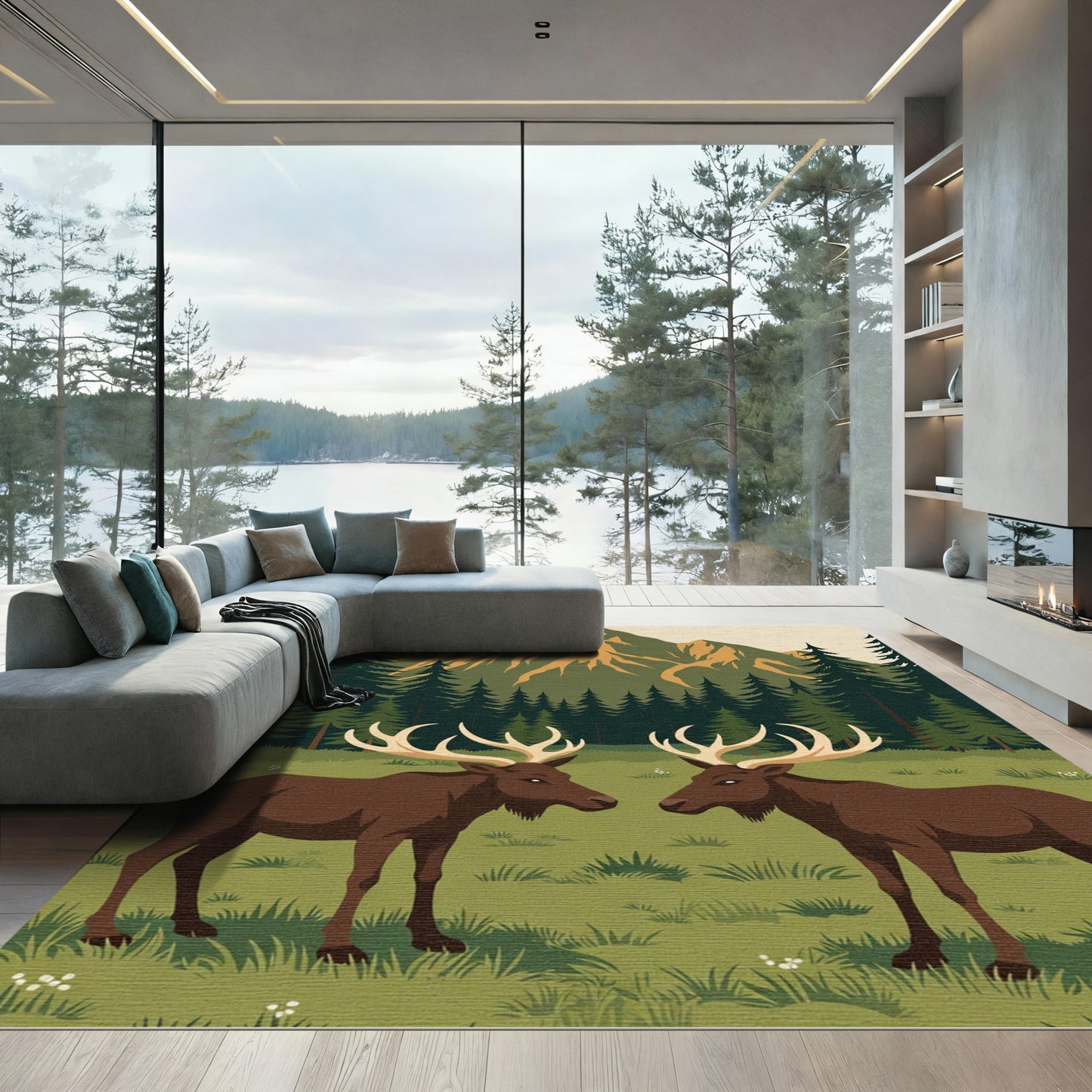 Majestic Moose Forest Mountain Vista Rug